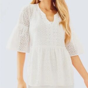 LILLY Pulitzer 3/4 Sleeve White Eyelet Blouse - Size Large